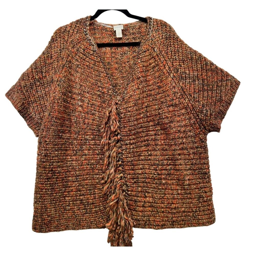 Chicos Womens  Knit Poncho Sweater Fringe Size 2 Medium Mixed-Color